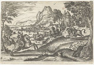 Landscape with two riders, Pieter van der Borcht (I), 1545 - 1608