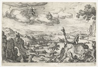 Jupiter in his car and another God, anoniem Hans Bol, ca. 1550 - ca. 1650
