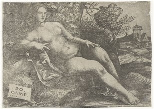 Reclining Venus in landscape, Domenico Campagnola, 1517