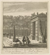 Gate in the garden of Castle Heemstede, gazebo overlooking the lake, the port and Castle Heemstede,