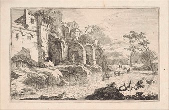 Landscape with ruins and a shepherd, Jan Smees, 1705-1729