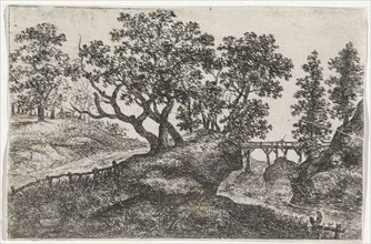Landscape with a wooden bridge, Jean Vaillant, 1637 - 1674