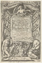 Cartouche with title and the allegorical figures Father Time and History, print maker: Willem