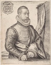 Portrait of a man with a banner, print maker: Johannes Wierix, 1559 - before 1620