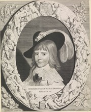 Portrait of Willem II in an ornate oval frame with putti, print maker: Jonas Suyderhoef (mentioned