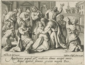 Susanna and her family praise God, Crispijn van de Passe (I), 1574 - 1637