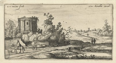Landscape with ruins of a Roman temple, Esaias van de Velde, 1615 - 1616