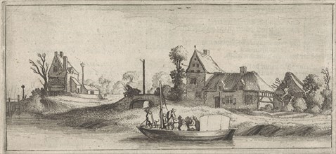 Travelers in a boat on a river, Jan van de Velde (II), Cornelis Willemsz Blaeu-Laken, 1627
