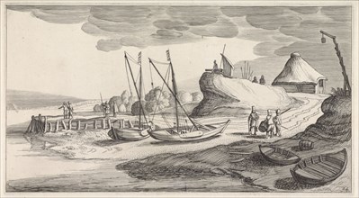 Boats on a river bank, Jan van de Velde (II), 1639 - 1641