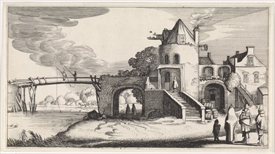 Tollhouse with wooden bridge over the river, Jan van de Velde (II), 1639 - 1641