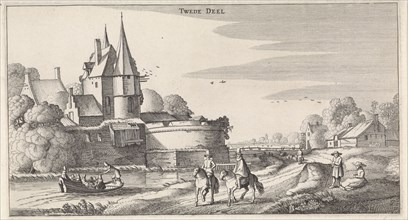Figures at a castle in a river landscape, Jan van de Velde (II), 1639-1641