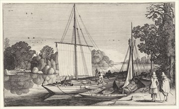 Turf Boats along a quay, Jan van de Velde (II), 1603 - 1641