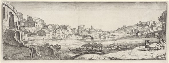 View of a Mediterranean city on a river, Jan van de Velde (II), 1603-1641