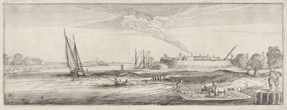 Ferry at a settlement near a river, Jan van de Velde (II), 1603 - 1641