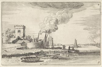 Landscape with a lighthouse in a port, Jan van de Velde (II), 1616