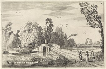 River Landscape with a stone bridge, Jan van de Velde (II), 1616