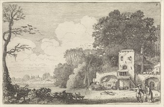 Landscape with the dismissal of Hagar and Isamel, Jan van de Velde (II), 1616