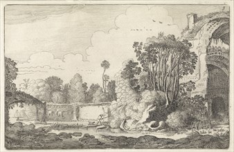 Man with a dog in a ruin, Jan van de Velde (II), 1616