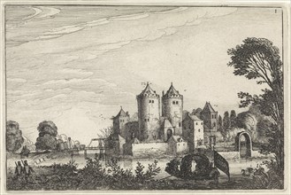 Figures in a canoe in a castle, Jan van de Velde (II), 1616