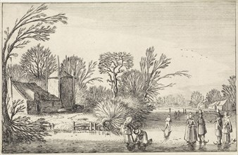 Skating at a farm and a haystack, Jan van de Velde (II), 1616