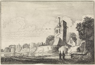 Landscape with fortress tower and chapel, Jan van de Velde (II), 1616