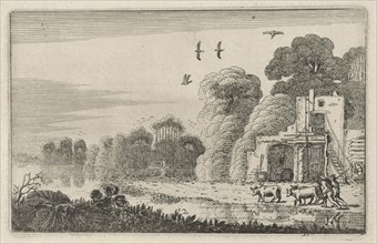 Figures with cows at a ruin, Jan van de Velde (II), 1616