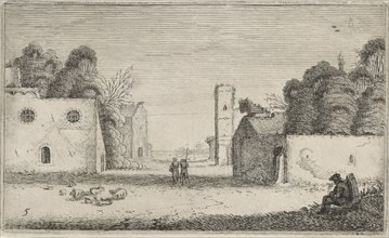 Figures in ruins of a village, Jan van de Velde (II), 1616