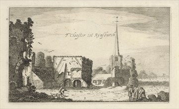 View of the ruins of the Abbey of Rijnsburg, The Netherlands, print maker: Jan van de Velde II,