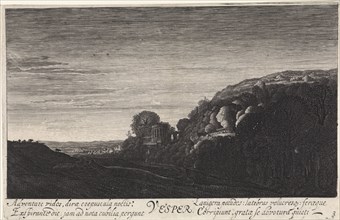 Hill landscape in the evening, Jan van de Velde (II), 1603 - 1641