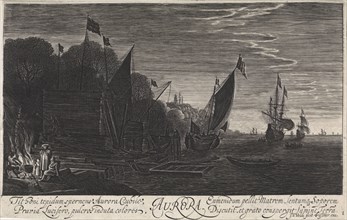 Seascape with ships: dawn, Jan van de Velde (II), Claes Jansz. Visscher (II), 1603 - 1651