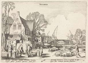 landscape with herdsmen: november, Jan van de Velde (II), 1608 - 1618