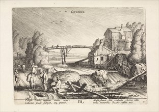 River landscape in the rain: october, Jan van de Velde (II), 1608 - 1618