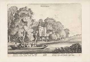 Landscape with figures in a barge: September Jan van de Velde (II), 1608-1618, print maker: Jan van