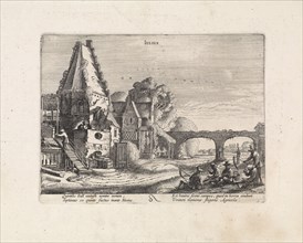 Mowers resting near a house, july, Jan van de Velde (II), 1608-1618