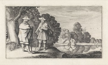 Two pilgrims at a pond, Jan van de Velde (II), Anonymous, Claes Jansz. Visscher (II), 1603 - 1652