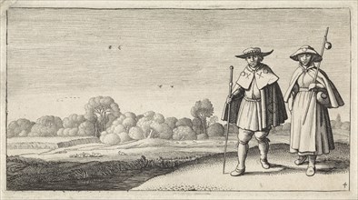 Two pilgrims in a landscape, Jan van de Velde (II), Claes Jansz. Visscher (II), 1603 - 1652