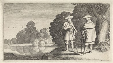 Two pilgrims at a pond, Jan van de Velde (II), Claes Jansz. Visscher (II), 1603 - 1652