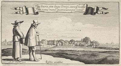 landscape with a peasant couple, Jan van de Velde (II), Claes Jansz. Visscher (II), 1603 - 1652