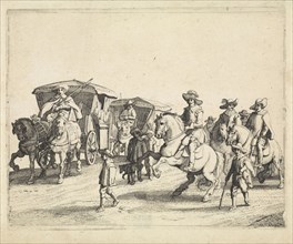 Cavalry and carriages, Jan van de Velde (II), Anonymous, Jan Martszen de Jonge, 1632 - 1682