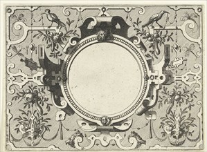 Round cartouche surrounded by scroll work with garlands and fruit bunches, Johannes or Lucas van