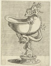 Nautilus Goblet, resting on the back of a satyr, Balthazar van den Bos, Cornelis Floris (II),