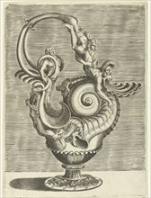 Jug in the form of a volute, print maker: Balthazar van den Bos, Cornelis Floris II, Hieronymus