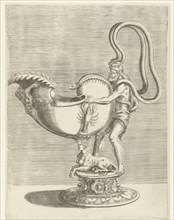 Nautilus Trophy with a lobster on the belly, print maker: Balthazar van den Bos, Cornelis Floris