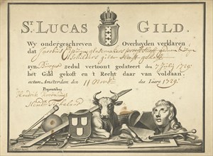 Guild Letter of the Guild of St. Luke in Amsterdam, The Netherlands, Johannes de Broen, c. 1700 - c