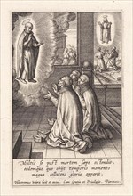 Appearance of Ignatius Loyola to three Jesuits, Hieronymus Wierix, 1611 - 1615