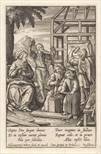 Christ Child is building a house, Hieronymus Wierix, 1563 - before 1619