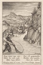 Holy Family fishing, Antonie Wierix (III), Hieronymus Wierix, Piermans, 1606 - before 1619