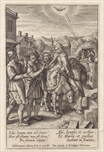 Joseph and Mary are refused at the inn, print maker: Hieronymus Wierix, 1563 - before 1619