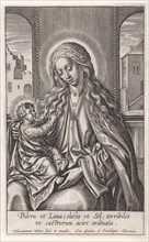 Mary with the Christ Child on her lap, print maker: Hieronymus Wierix, Piermans, 1563 - before 1619