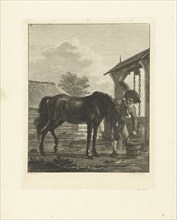 A man and a horse near a well, print maker: Joannes Bemme, Jan Anthonie Langendijk Dzn, 1802